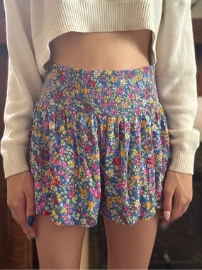 Billabong Floral Blue Smocked Waist Women's Shorts